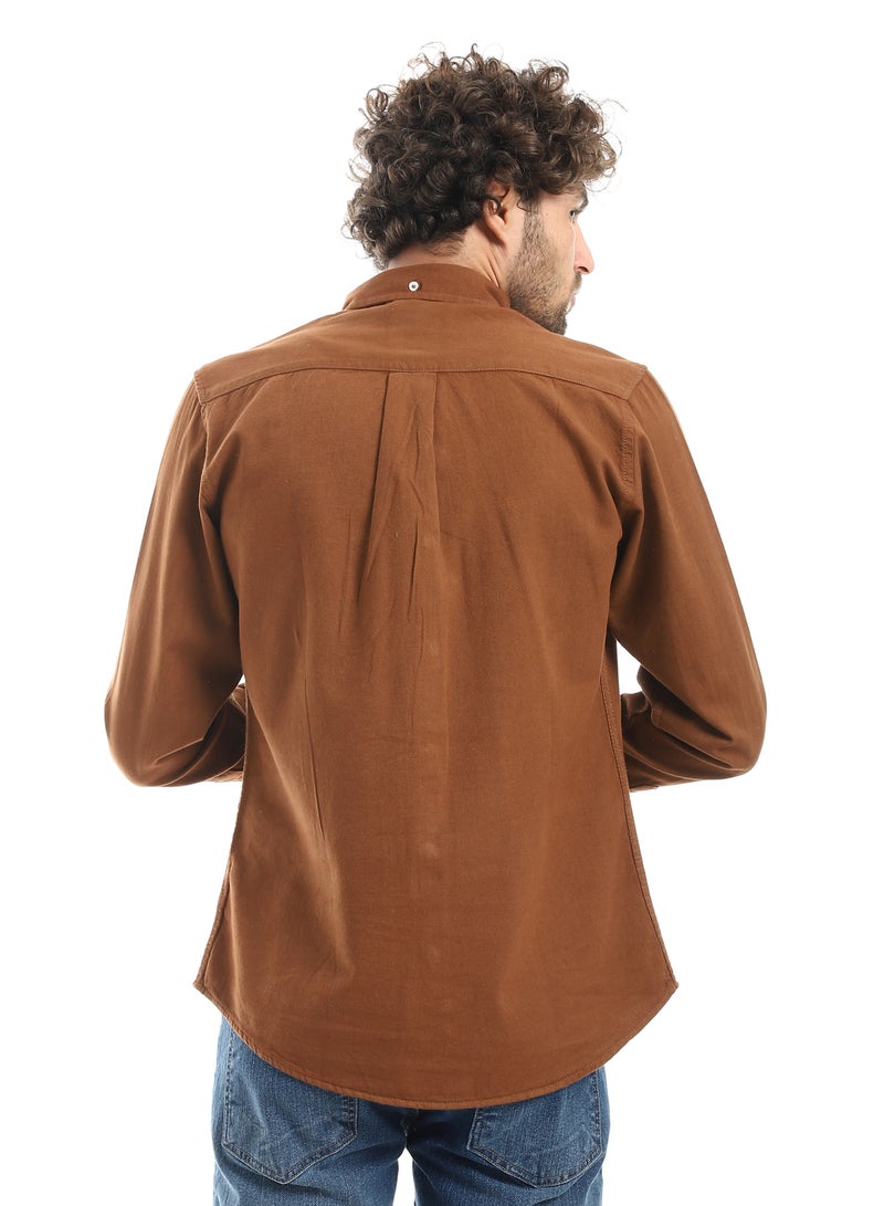 Andora Fitted Gabardine Casual Shirt_Brown - Image 3